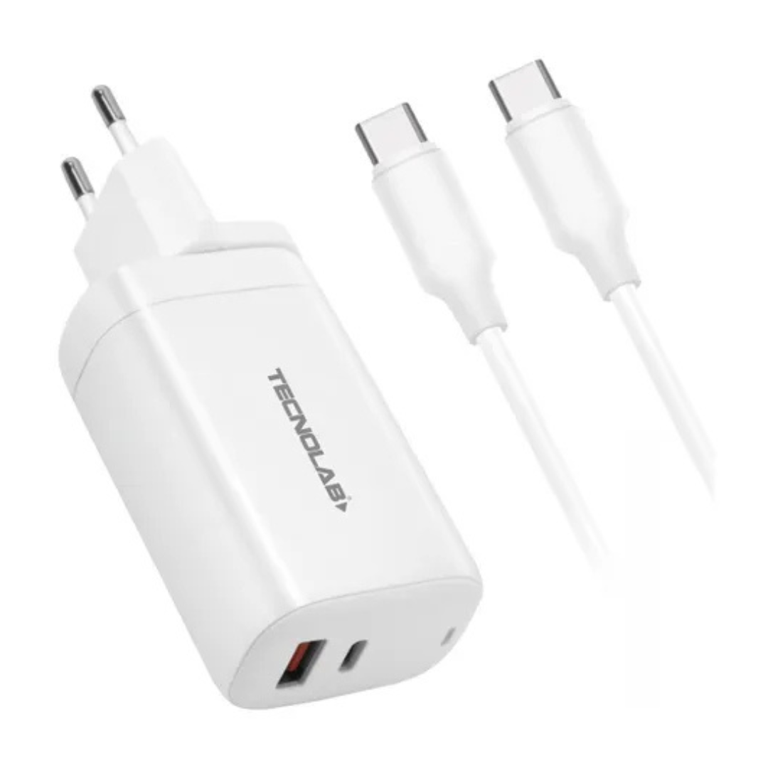 Ripley - CARGADOR USB TECNOLAB CARGA RAPIDA CON CABLE TIPO C TL468 BLANCO