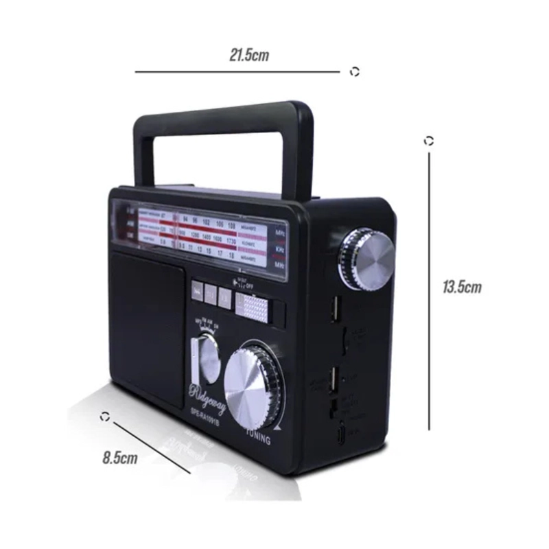 RADIO SOLAR PORTATIL TECNOLAB TL637 EN COLOR NEGRO 5W - 3