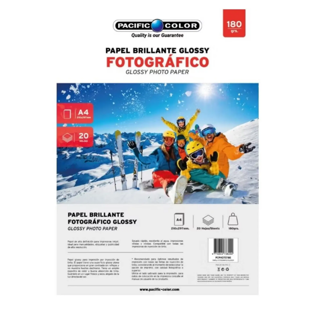 PAPEL FOTOGRAFICO GLOSSY PACIFIC COLOR  180GR A4 20 HOJAS - 1