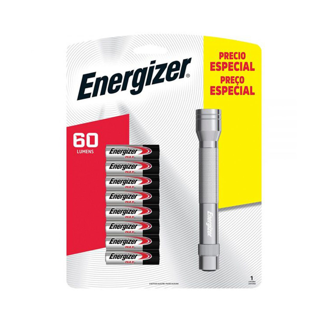 LINTERNA ENERGIZER + 8 PILAS AA 60 LUMENES  ENLCM2A81 PLATEADO - 1