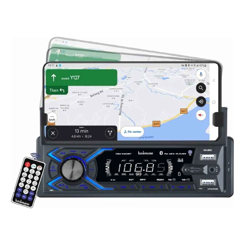 RADIO AUTO BLUETOOTH CON SOPORTE DE CELULAR BOWMANN DSM-2400BT: LA REVOLUCION EN TU TABLERO INCREIBL - 1