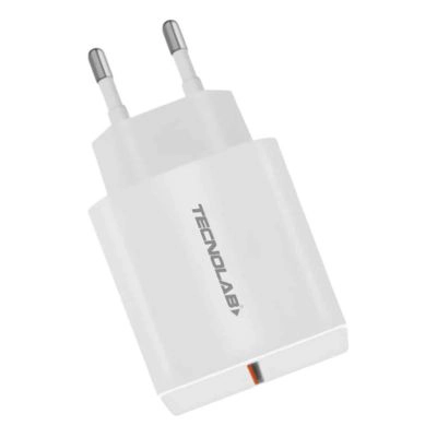 CARGADOR RAPIDO DE PARED TECNOLAB CON QC 3.0 Y CABLE USB-A A USB-C BLANCO - 1