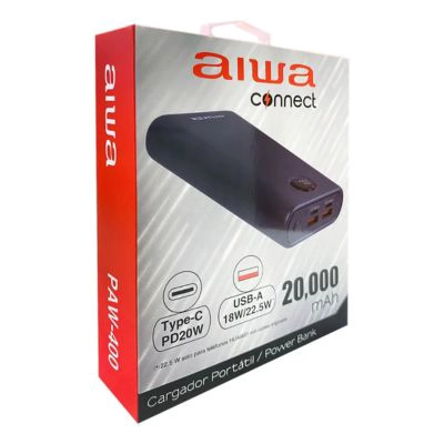 CARGADOR PORTATIL AIWA POWER BANK 20000MAH USB-A TIPO-C PAW-400 - 3