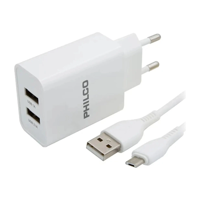 CARGADOR PHILCO 2.1A DOBLE USB CON CABLE +MICRO USB - 2