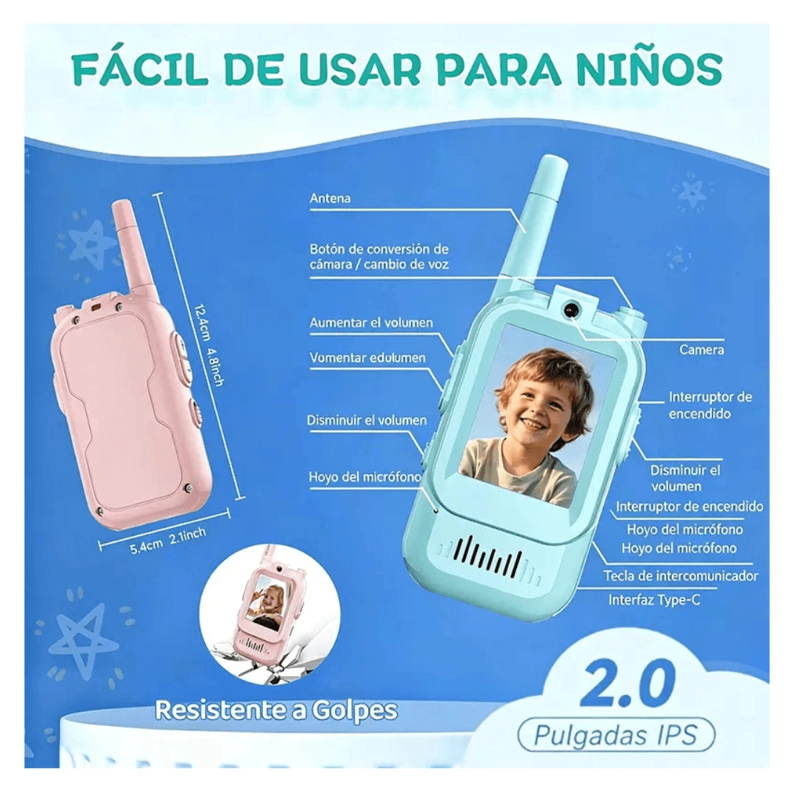 WALKIE-TALKIE CON VIDEO PARA NIÑOS JK200- PACK DE 2 CON PANTALLA HD Y CAMBIADOR DE VOZ - 2