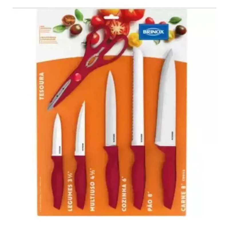 JUEGO DE CUCHILLOS CROSS PARA COCINA BRINOX 2556-370 ROJO - 2