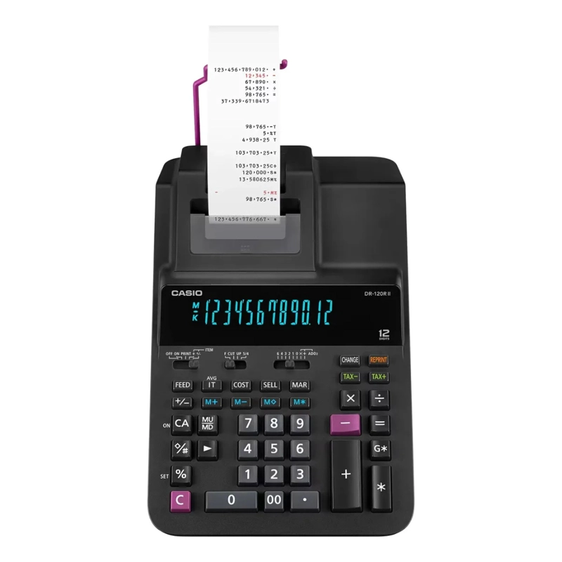 CALCULADORA CASIO DR-120R II CON IMPRESORA 12 DIGITOS NEGRO - 1