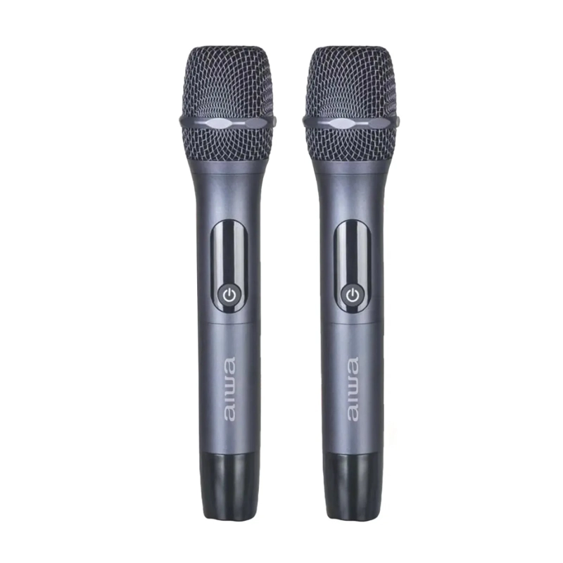 MICROFONOS PACK X2 INALAMBRICOS AIWA METALICOS AW-MK108 NEGRO - 1