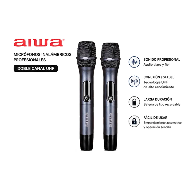 MICROFONOS PACK X2 INALAMBRICOS AIWA METALICOS AW-MK108 NEGRO - 2