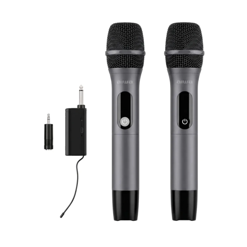 MICROFONOS PACK X2 INALAMBRICOS AIWA METALICOS AW-MK108 NEGRO - 3