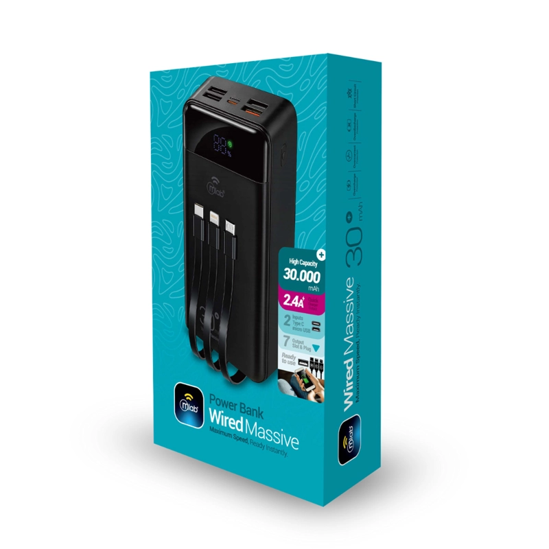 CARGADOR POWER BANK MICROLAB WIRED MASSIVE 30.000MAH 9666 - 3
