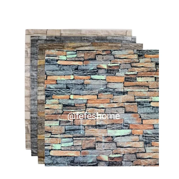 LAMINA 3D - LADRILLO PIEDRAS NARANJA Y GRIS - 1