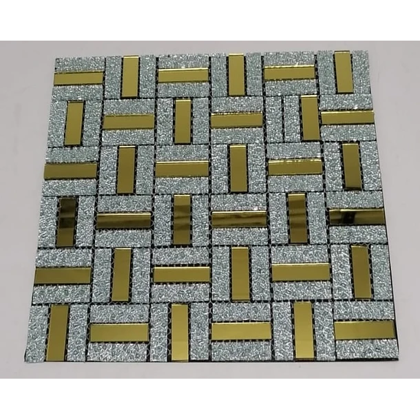 PEGATINA MOSAICO DE METAL TIPO ESPEJO PLATEADO 3D AUTOADHESIVO 30X30 - 1