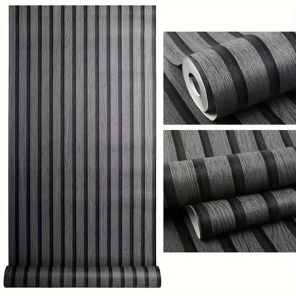 PAPEL MURAL AUTOADHESIVO ROLLO 10MT X 60CM LINEAS NEGRO TEXTURIZADO - 1