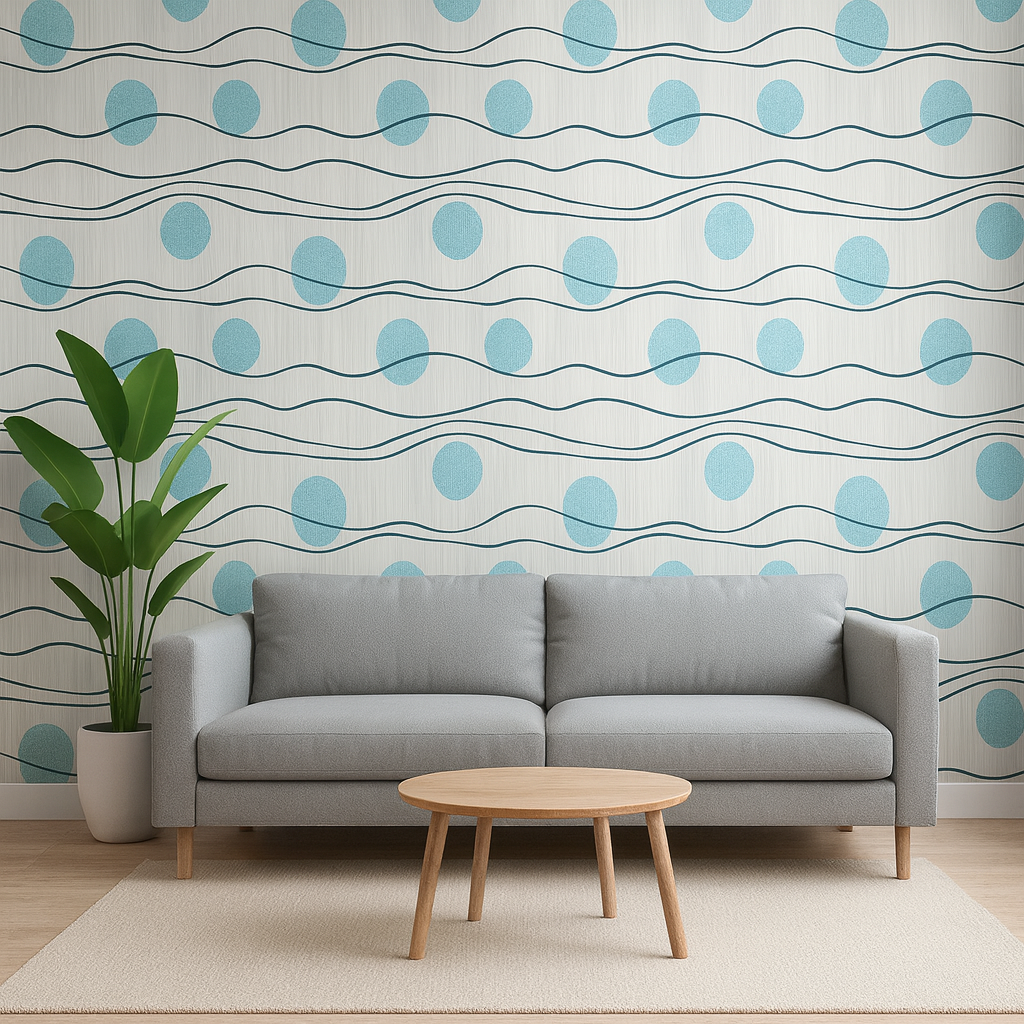 PAPEL MURAL - ONDAS Y CIRCULOS CELESTE - 1