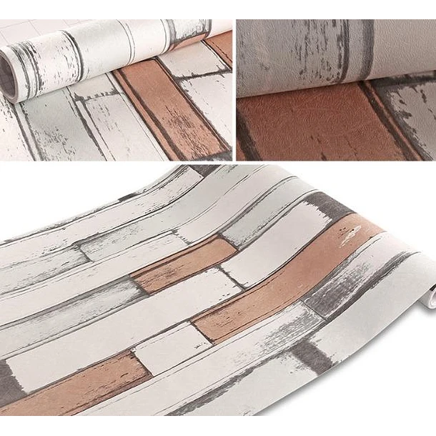PAPEL MURAL PACK DE 3 UNIDADES - MADERA VINTAGE ROSA - 1