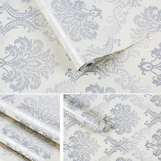 PAPEL MURAL MOSAICO ELEGANTE BLANCO Y PLATEADO - 1