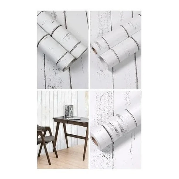 PAPEL MURAL PVC MADERA FONDO BLANCO PACK 3 ROLLOS - 1