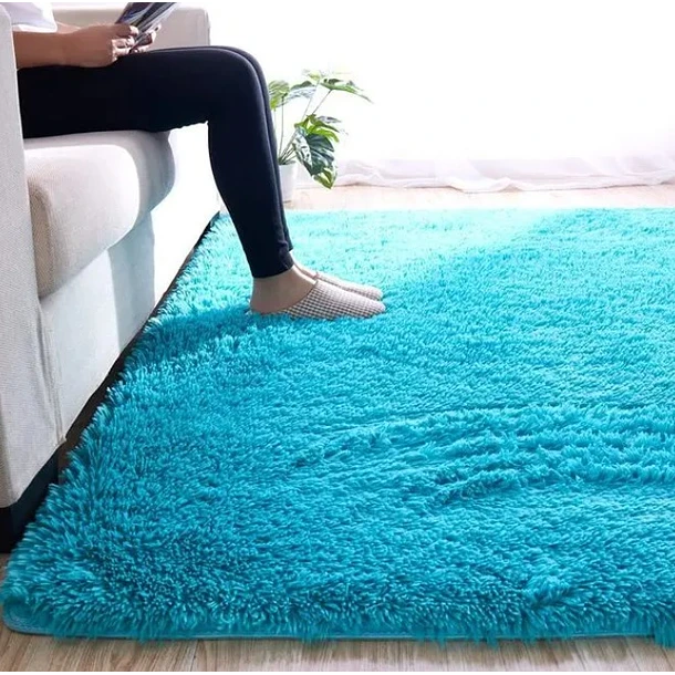 ALFOMBRA MODERNA PELUDA FELPA AZUL - 1