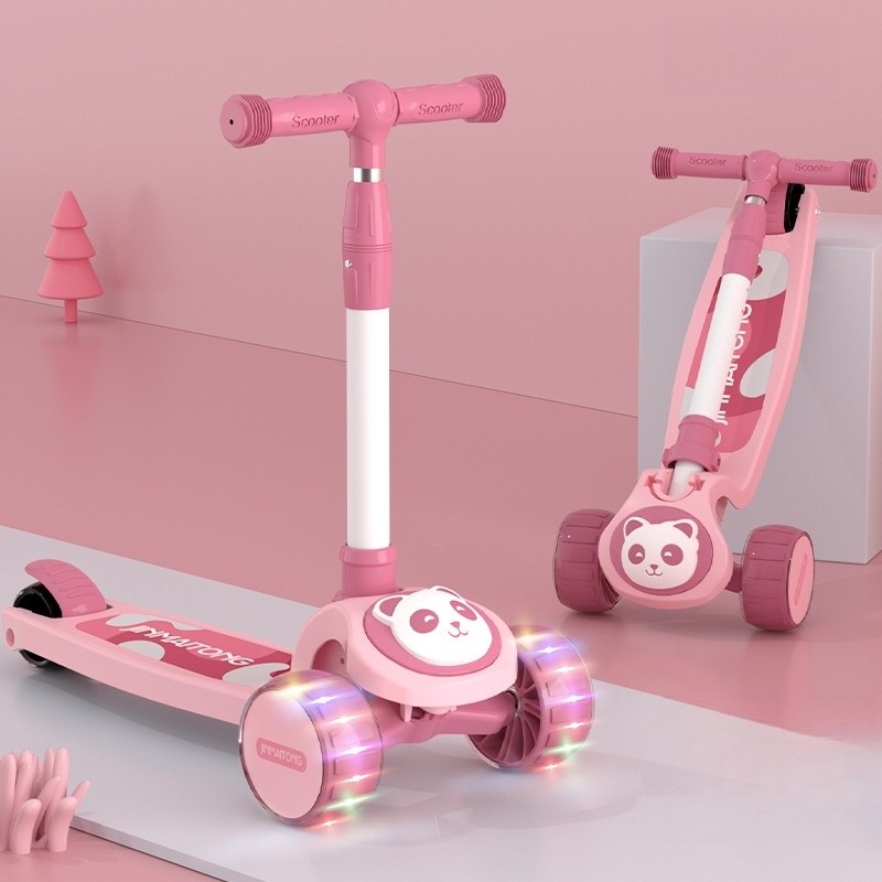 SCOOTER BEYAI INFANTIL PREMIUM OSO PANDA RUEDA CON LUCES ROSADO - 5