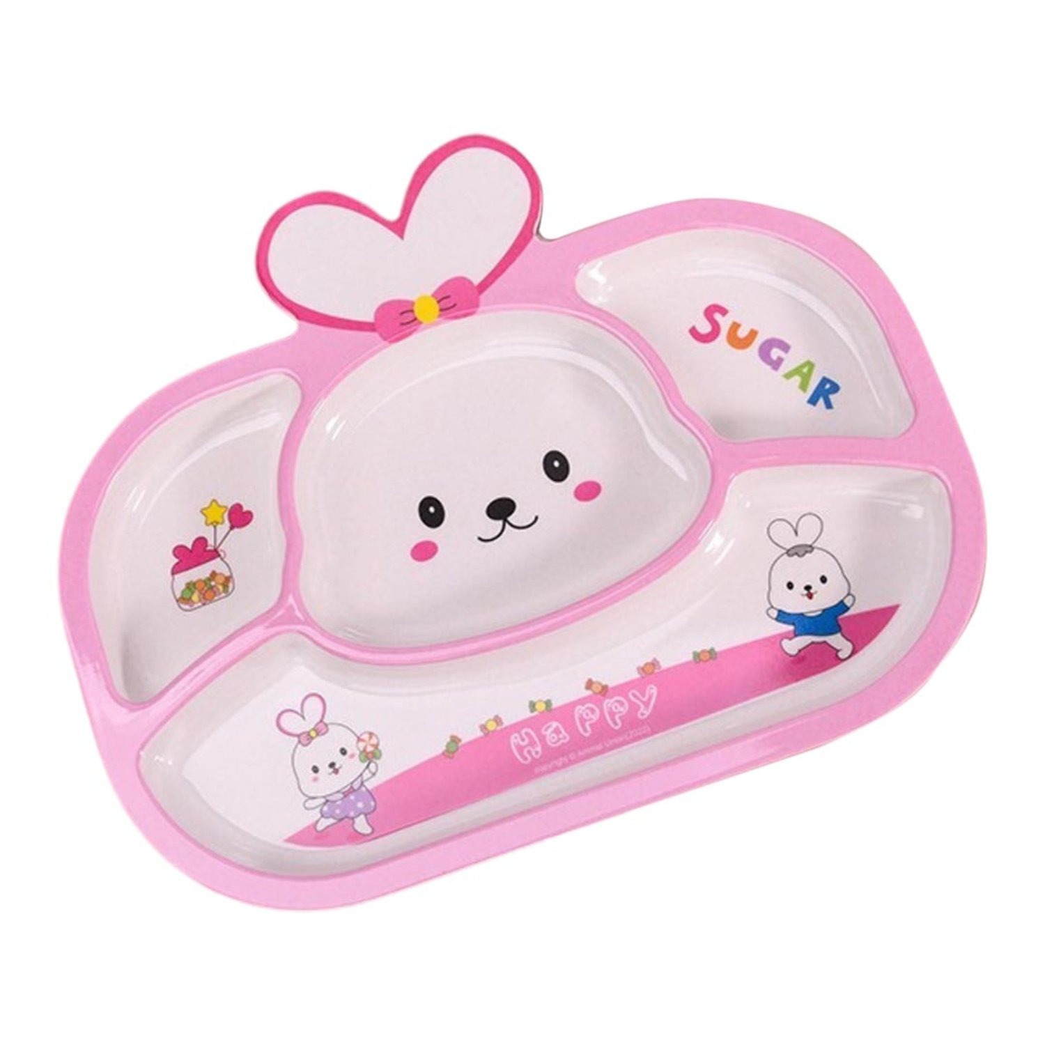 SET BABYLUNA PLATOS COMER BAMBÚ BEBÉ DISEÑO CONEJITO ROSADO - 2