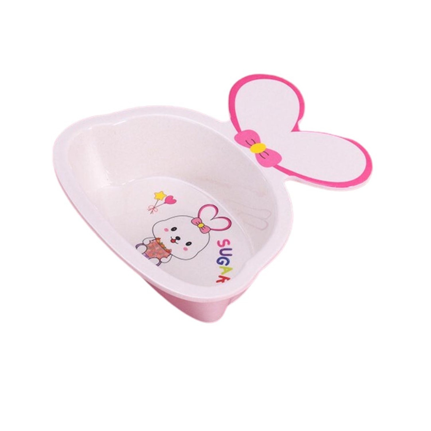 SET BABYLUNA PLATOS COMER BAMBÚ BEBÉ DISEÑO CONEJITO ROSADO - 3