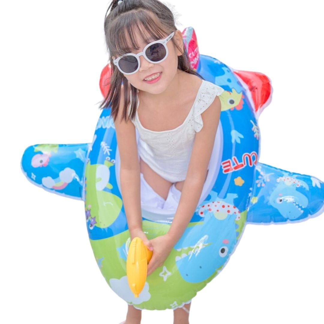 FLOTADOR BEYAI PISCINA AVIÓN CON LANZADOR AGUA Y ASIENTO AZUL - 3