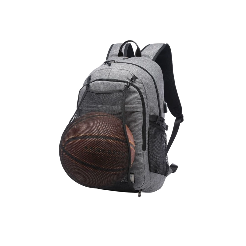MOCHILA BABYLUNA GRIS IMPERMEABLE CON CARGA USB Y MALLA PORTA BALÓN - 1
