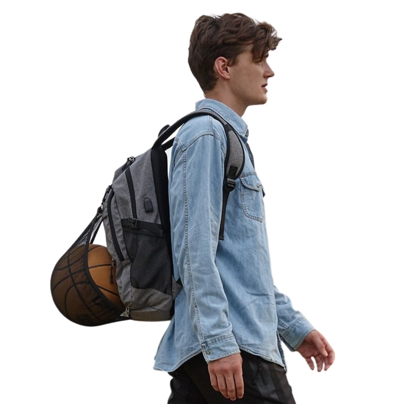 MOCHILA BABYLUNA GRIS IMPERMEABLE CON CARGA USB Y MALLA PORTA BALÓN - 4