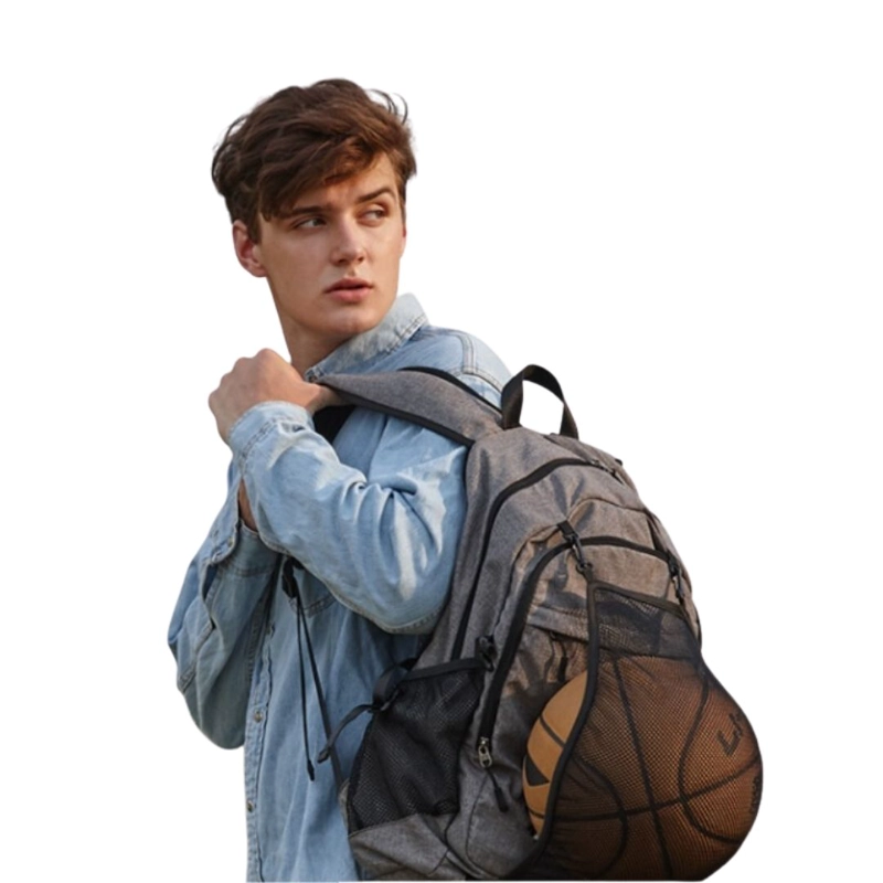 MOCHILA BABYLUNA GRIS IMPERMEABLE CON CARGA USB Y MALLA PORTA BALÓN - 5