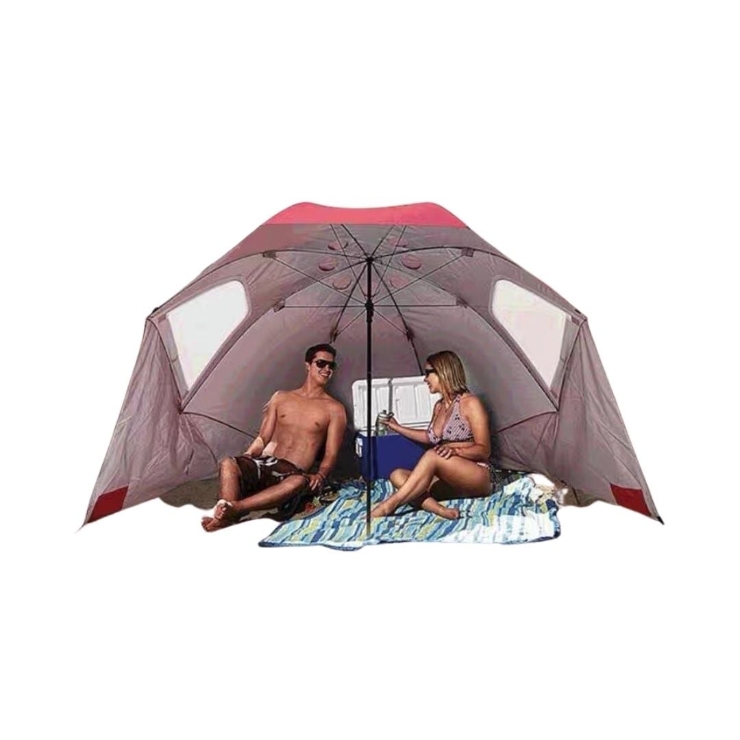 SOMBRILLA Y PARAVIENTO IMPERMEABLE CON PROTECCIÓN UV PARA PLAYA O CAMPING ROJO | Rojo - 4