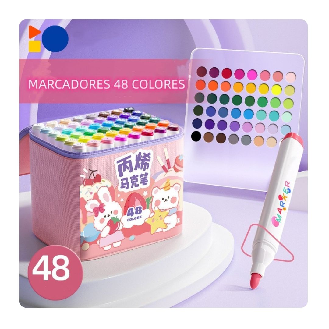 MARCADORES BABYLUNA 48 COLORES CON TINTA PERMANENTE Y RESISTENTE ROSA - 2