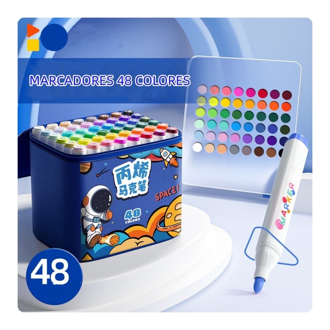 MARCADORES BABYLUNA 48 COLORES CON TINTA PERMANENTE Y RESISTENTE AZUL - 2