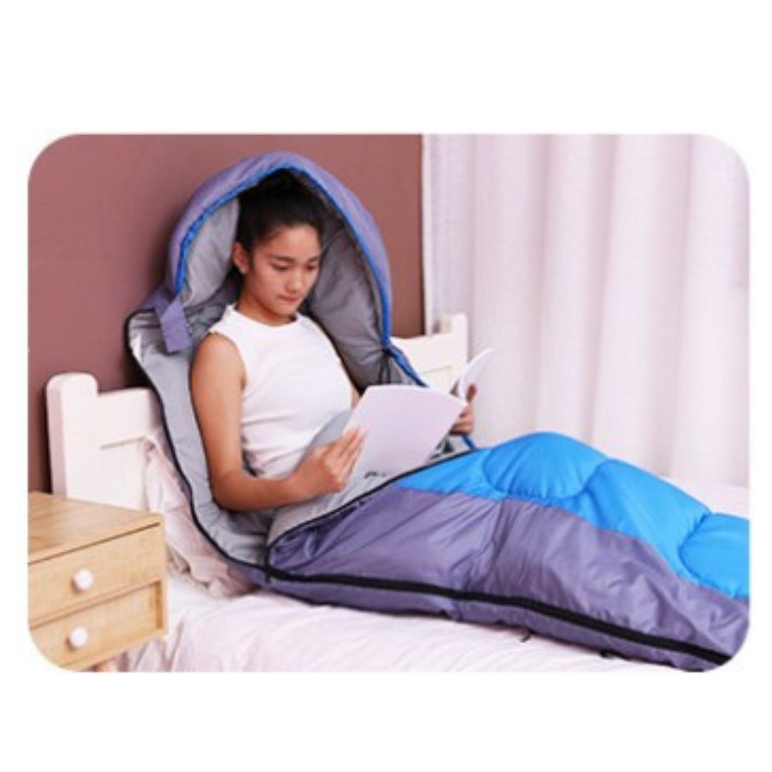 SACO DE DORMIR BABYLUNA CAMPING 1800G CON GORRO PLAYA CABAÑA ALGODÓN AZUL - 6