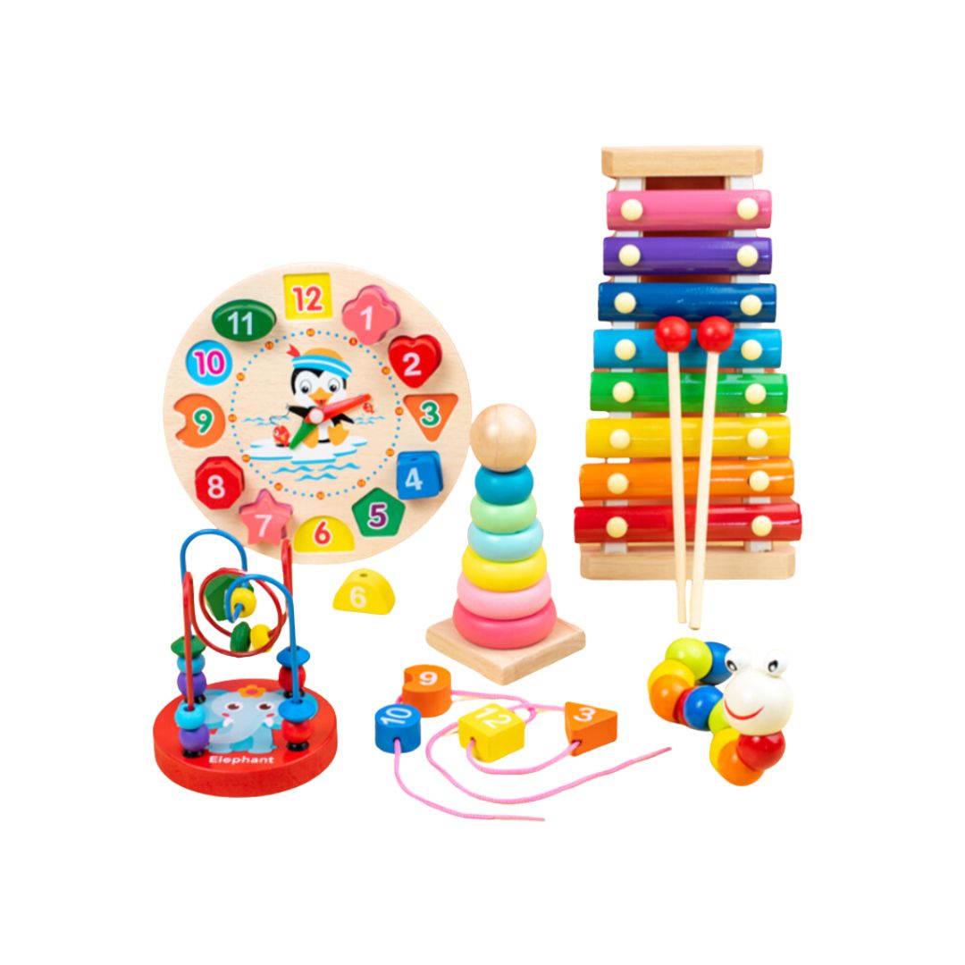 SET DIDÁCTICO 5 EN 1, METALÓFONO, HORA, CUNCUNA Y OTROS - 1