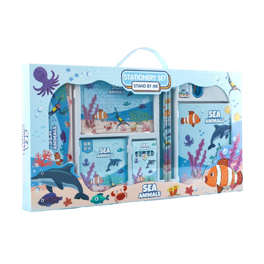 KIT 15 MATERIALES ESCOLARES BABYLUNA ESTUCHE CUADERNO. DELFIN - 1