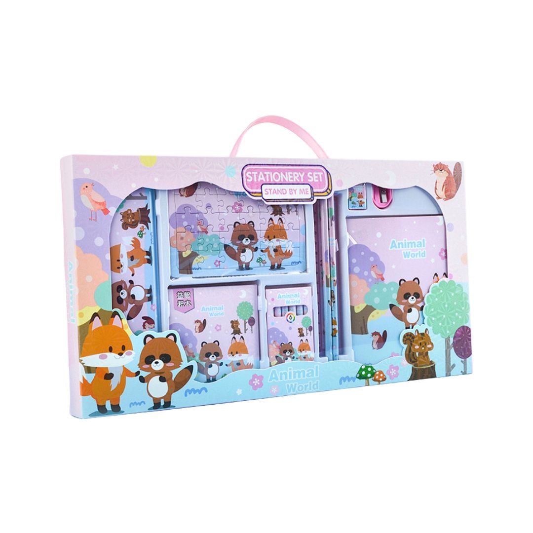 KIT 15 MATERIALES ESCOLARES BABYLUNA ESTUCHE CUADERNO. MAPACHE - 1