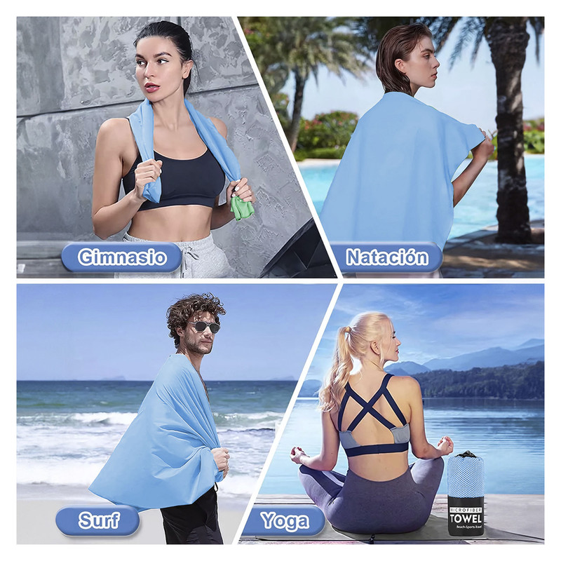 TOALLA MICROFIBRA BABYLUNA DE DEPORTE BAÑO VIAJE 3 PCS CELESTE - 6