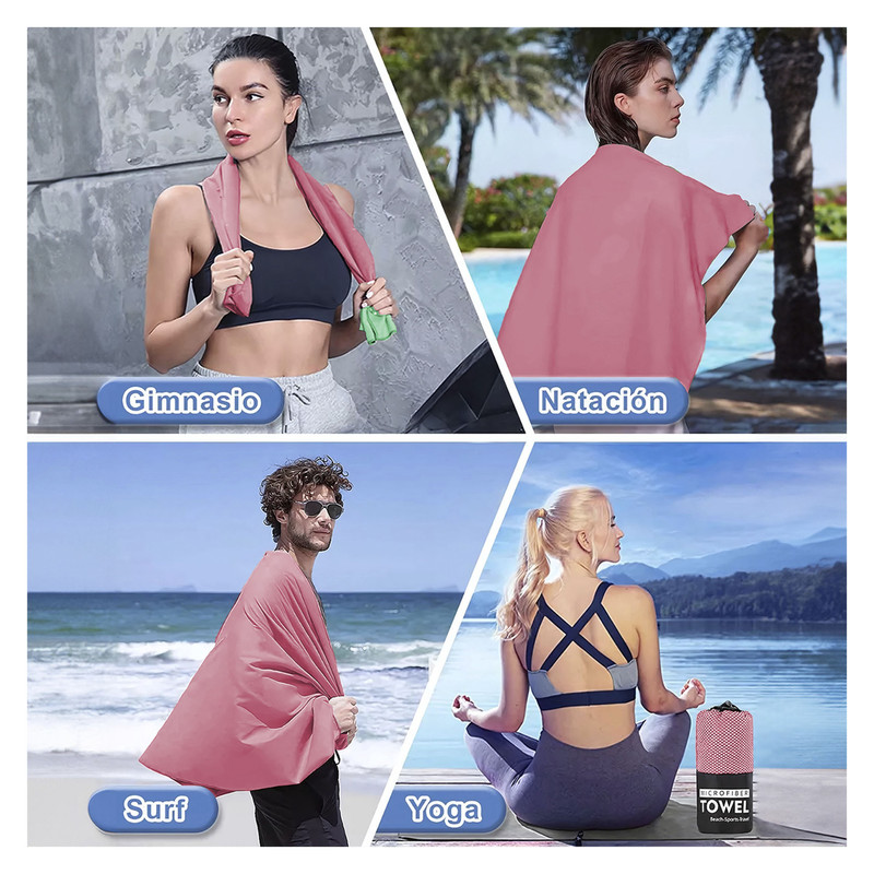 TOALLA MICROFIBRA BABYLUNA DE DEPORTE BAÑO VIAJE 3 PCS ROSADO - 6