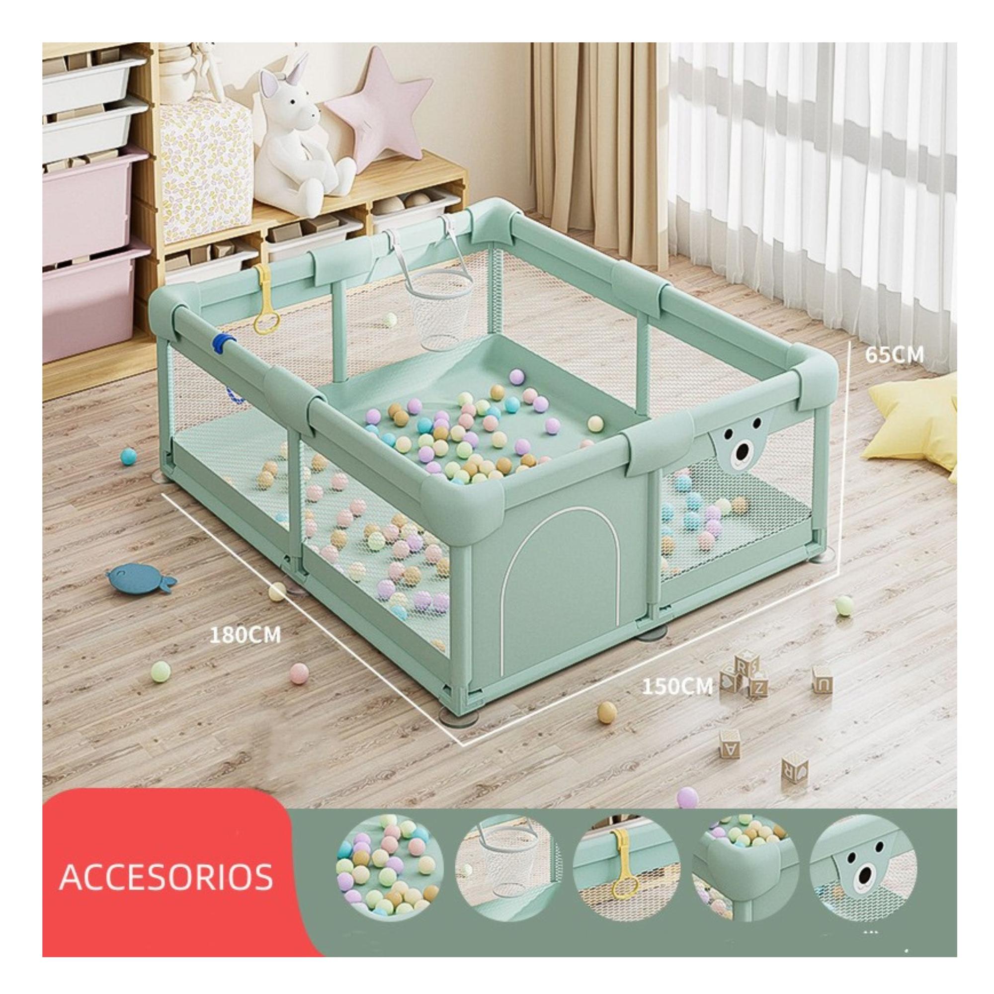 CORRAL BABYLUNA GIMNASIO JUEGO BEBÉ CON ALFOMBRA Y JUEGOS 150*180*65 CM VERDE - 5