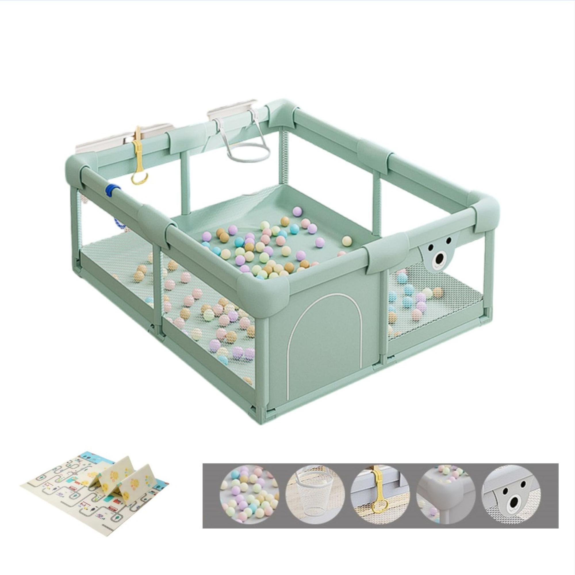 CORRAL BABYLUNA GIMNASIO JUEGO BEBÉ CON ALFOMBRA Y JUEGOS 150*180*65 CM VERDE - 6
