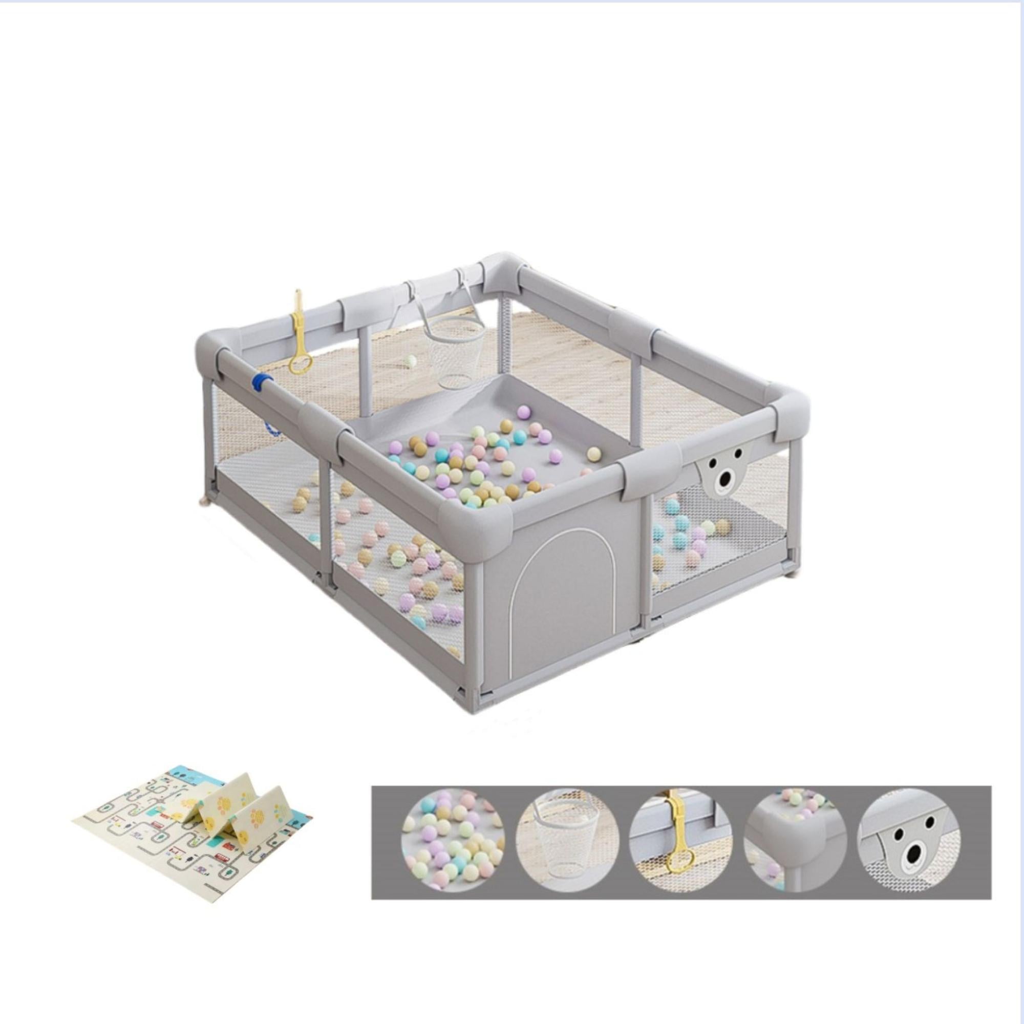CORRAL BABYLUNA GIMNASIO JUEGO BEBÉ CON ALFOMBRA Y JUEGOS 150*180*65 CM GRIS - 7