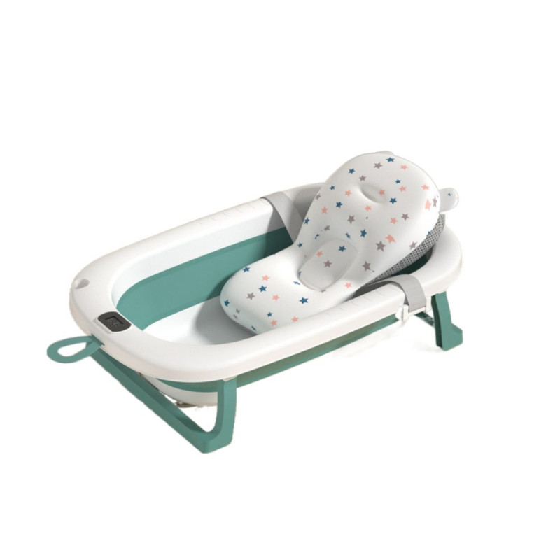 TINA BAÑERA PLEGABLE BEBÉ CON TERMÓMETRO Y COJÍN ESTRELLA VERDE - 1