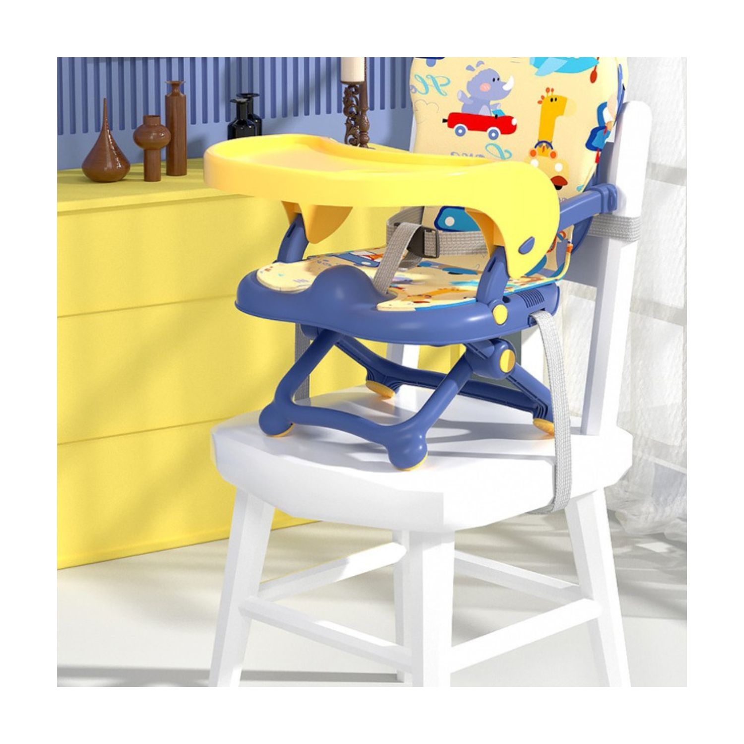SILLA BABYLUNA SIL2EN1 2 EN 1 COMER O JUGAR PORTÁTIL COJÍN ANIMALES AZUL - 3