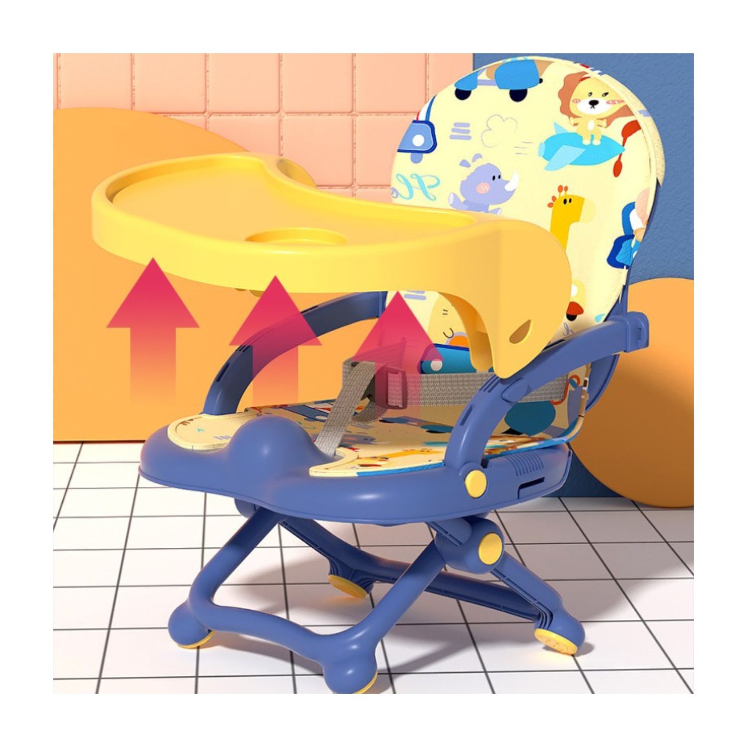 SILLA BABYLUNA SIL2EN1 2 EN 1 COMER O JUGAR PORTÁTIL COJÍN ANIMALES AZUL - 5