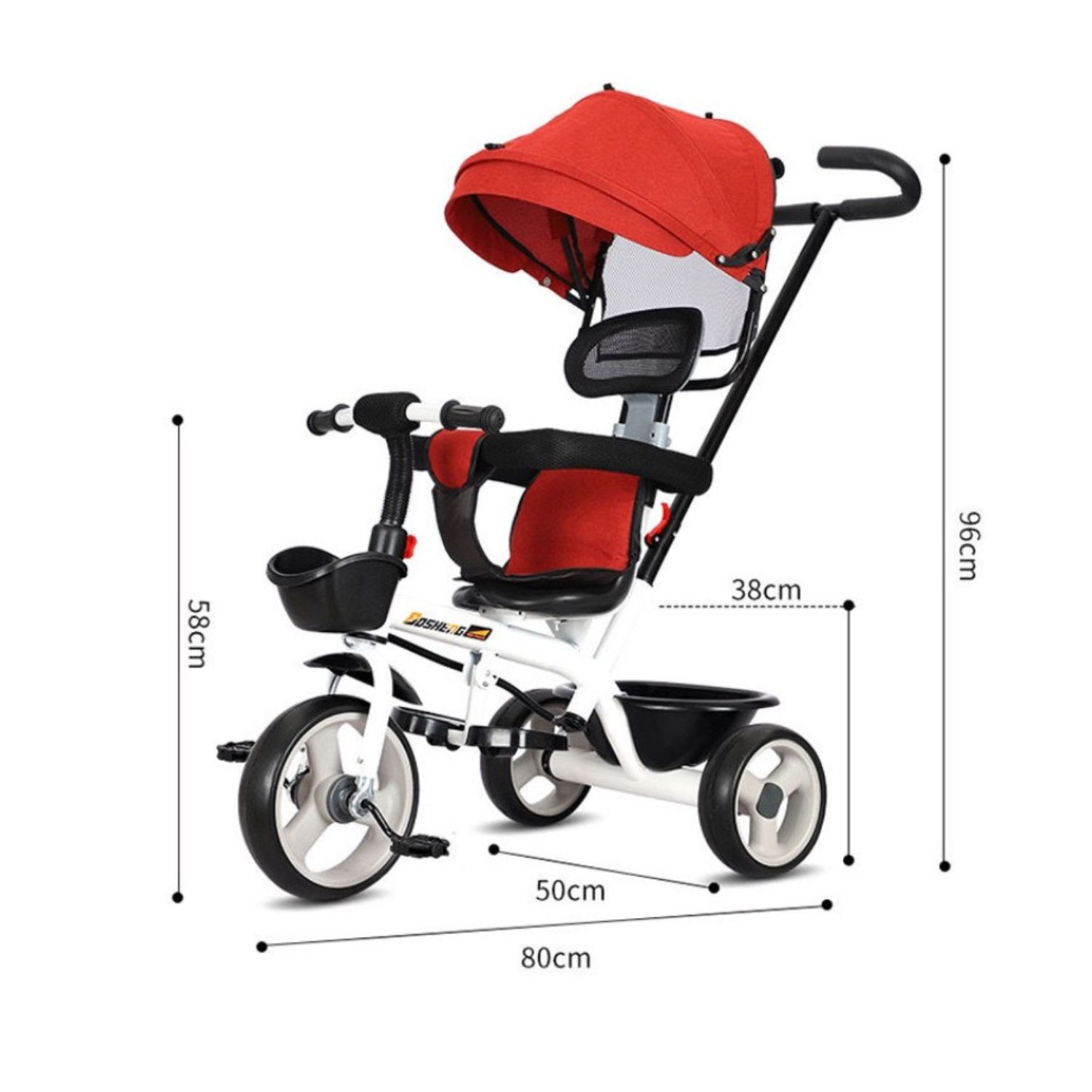 TRICICLO INFANTIL 2 ETAPAS METÁLICO CON TECHO Y BARRA GUÍA AZUL - 3