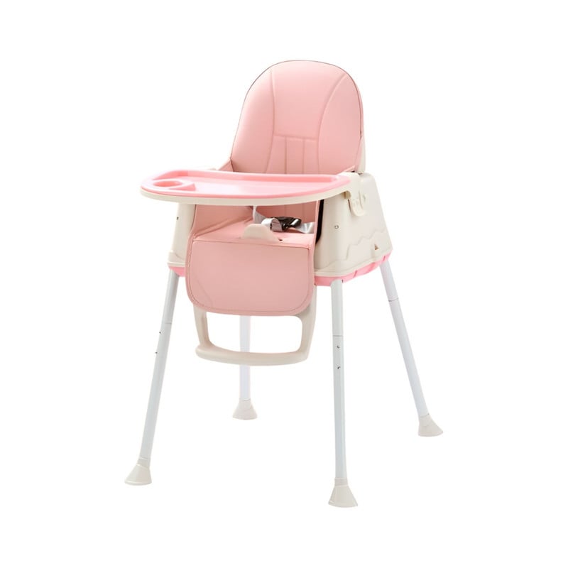 SILLA DE COMER 4 EN 1 CON CINTURÓN, DOBLE BANDEJA PARA NIÑOS ROSA - 1