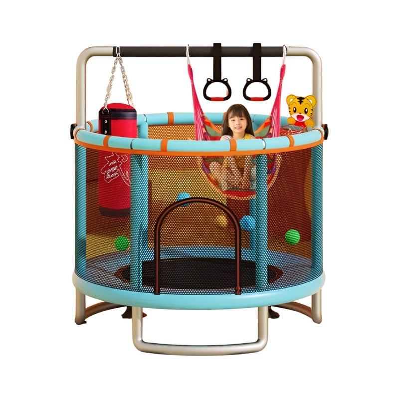 MINI TRAMPOLÍN CAMA ELÁSTICA 1.4M CON 5 JUGUETES CELESTE - 1