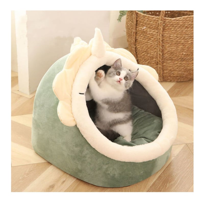 CASA CAMA SUAVE PARA GATOS CON JUGUETE COLGANTE VERDE - 3