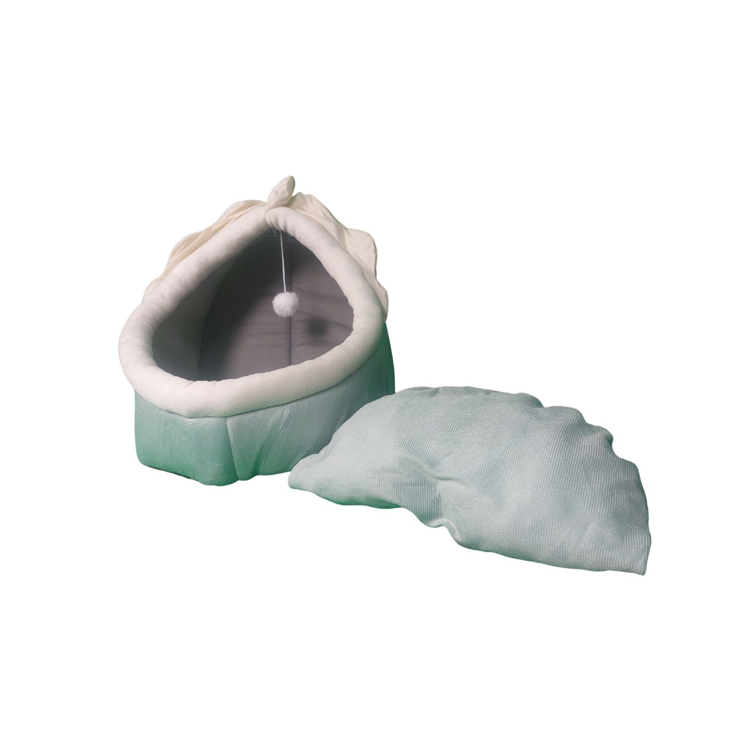 CASA CAMA SUAVE PARA GATOS CON JUGUETE COLGANTE VERDE - 5